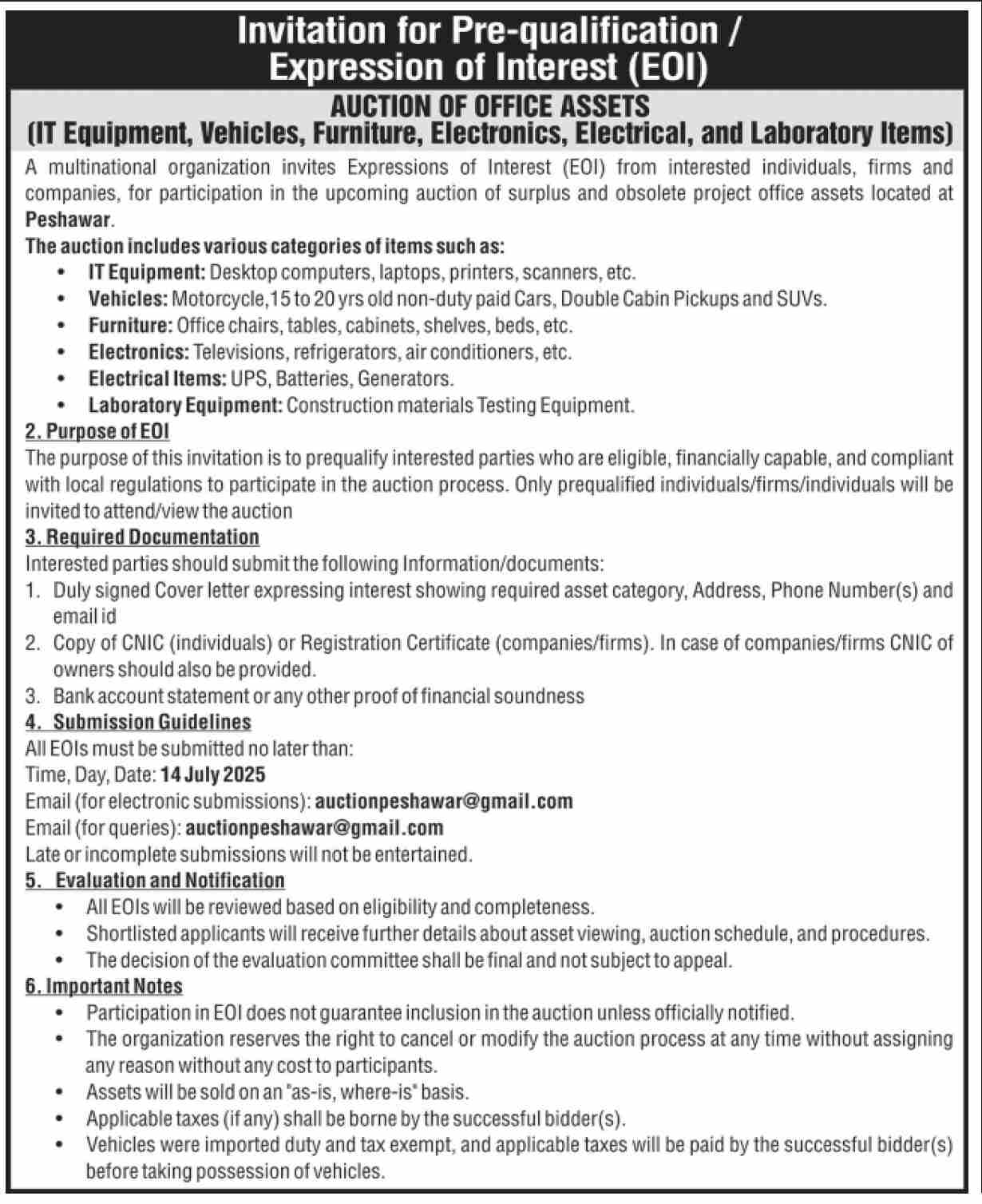 Multinational Organization Tender Notice